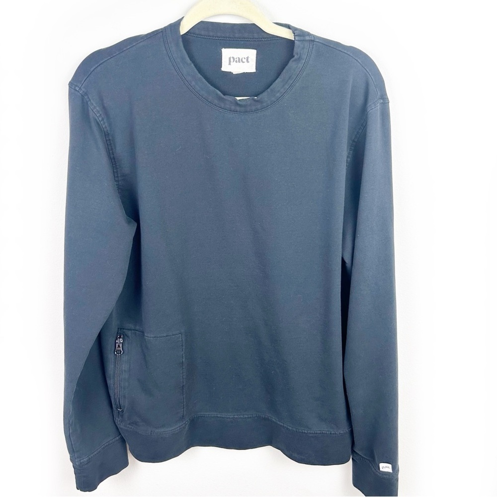 Pact Organic cotton men's black stretch pullover sweatshirt side zip pocket M